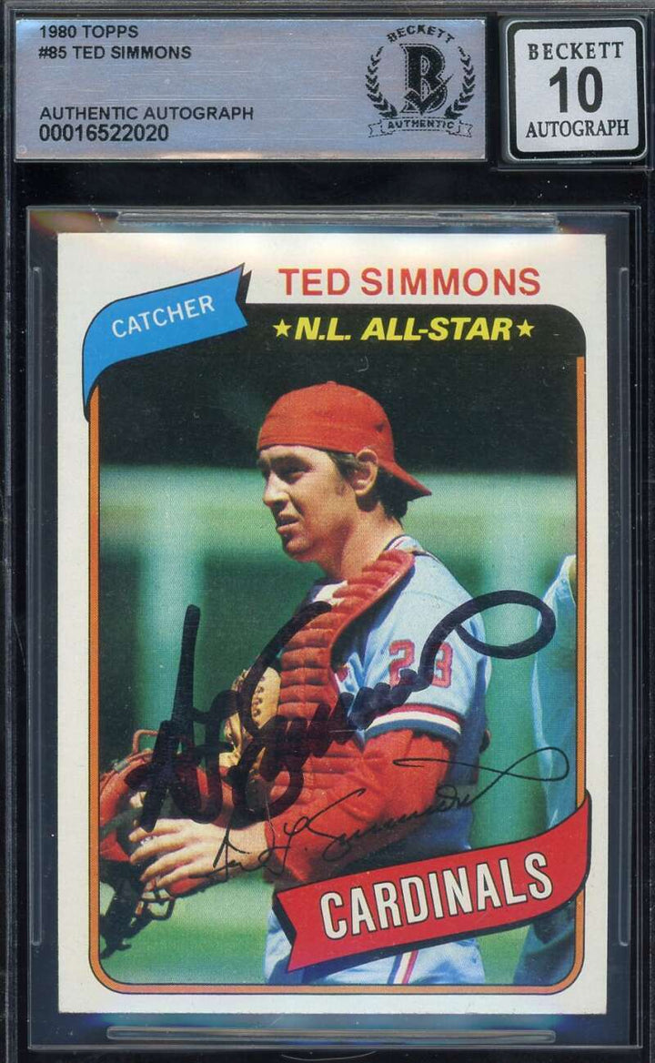 Ted Simmons Gem Mint 10 Beckett BAS Signed 1980 Topps Autograph