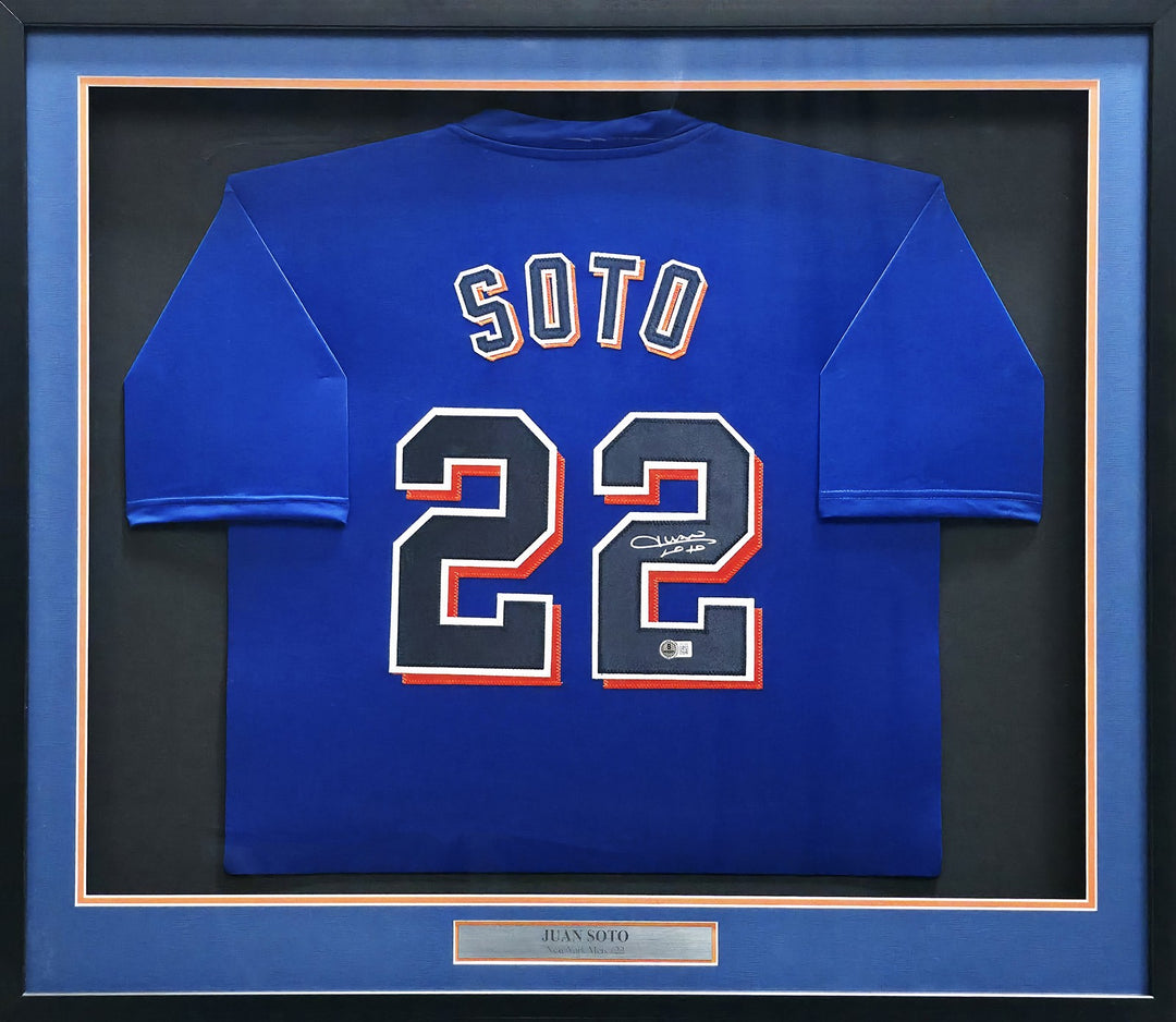 New York Mets Juan Soto Signed Framed Blue Jersey Beckett BAS
