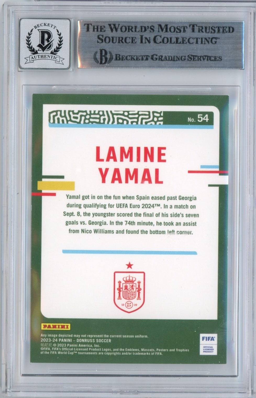 Graded 2023 Donruss Lamine Yamal #54 Signed Rookie Card Beckett BGS Auto 10