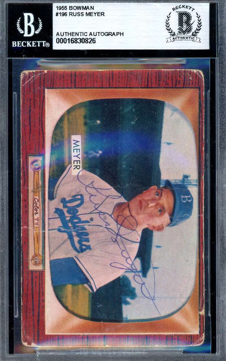 Russ Meyer Beckett BAS Vintage Signed 1955 Bowman Dodgers Autograph
