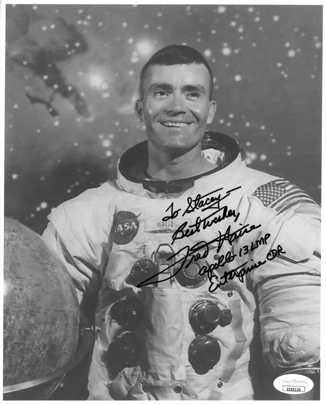 Fred Haise signed NASA Astronaut/Pilot 8x10 Photo Apollo 13 LMP To Stacey- JSA