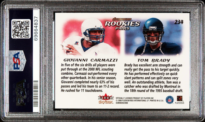 Tom Brady 2000 Skybox Dominion Rookie Card (RC) #234- PSA Graded 8 NM-MT