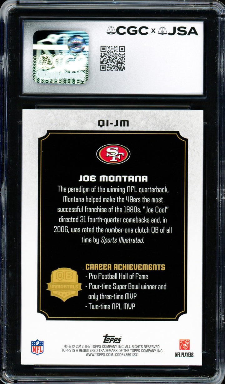 Joe Montana Auto 2012 Topps QB Immortals Card QI-JM Grade 9.5 Auto 10 CGC x JSA