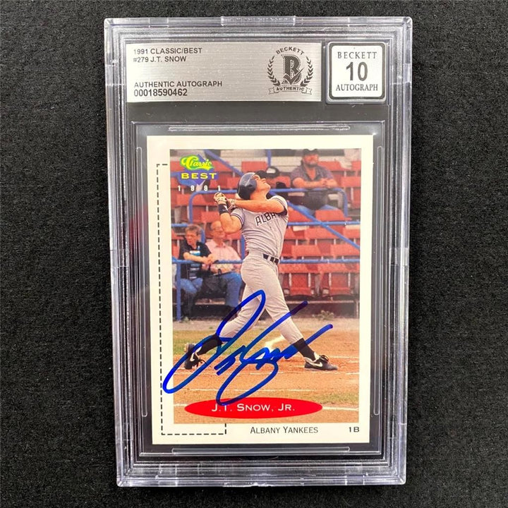 J.T. Snow signed 1991 Classic Albany Yankees #279 Card RC ~ Beckett BAS 10 Auto