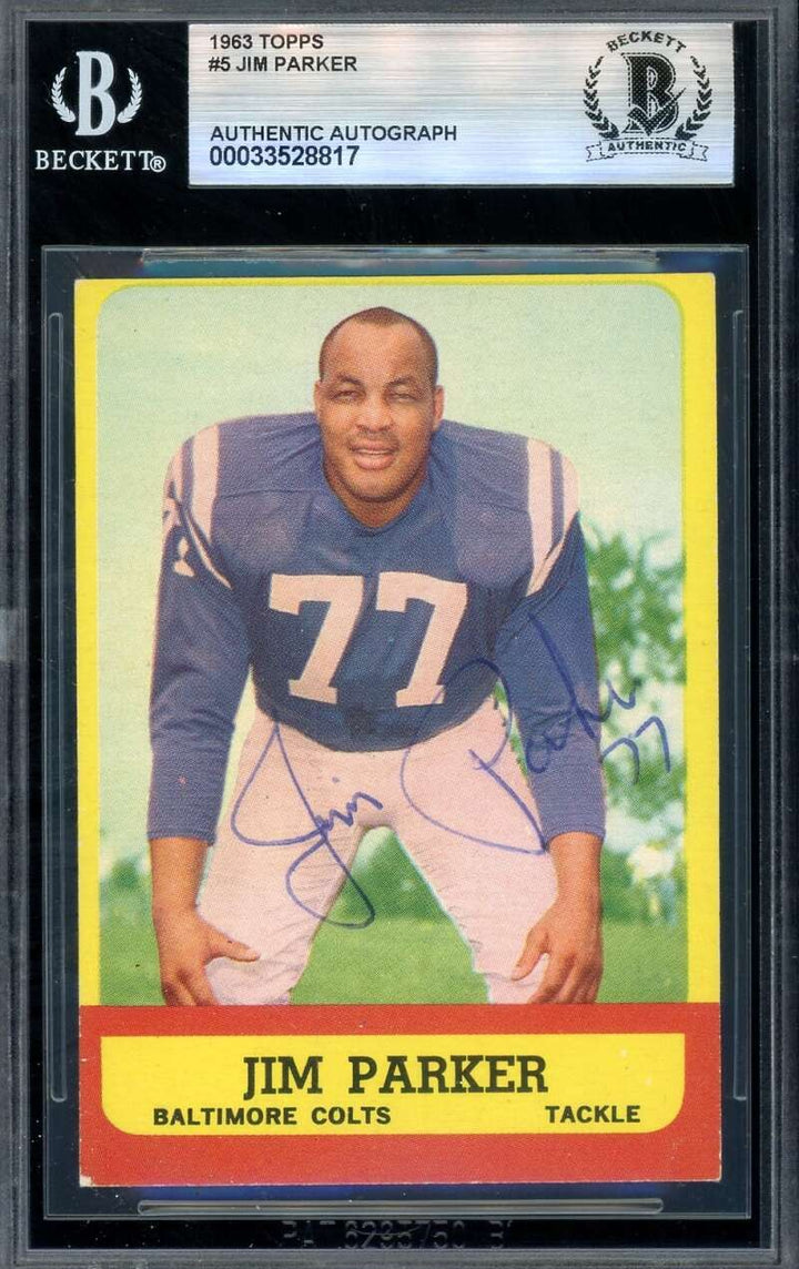 Jim Parker Beckett BAS Vintage Signed 1963 Topps Autograph Colts