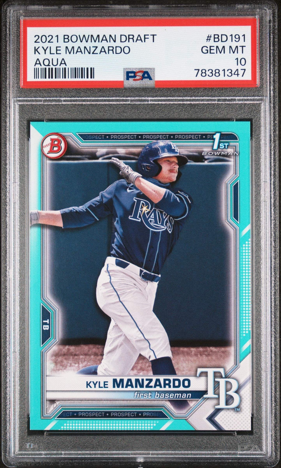 Graded 2021 Bowman Draft Kyle Manzardo #BD191 Aqua #/199 RC Baseball Card PSA 10