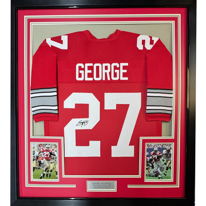 Framed Facsimile Autographed Eddie George 33x42 Red Reprint Laser Auto Jersey