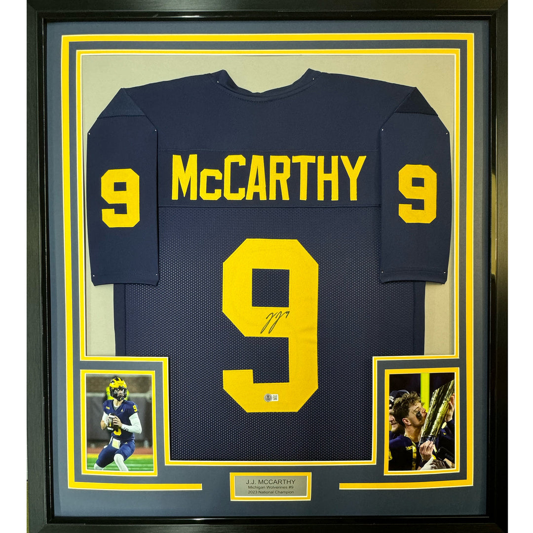 Framed Autographed/Signed J.J. JJ McCarthy 35x39 Michigan Jersey Beckett BAS COA