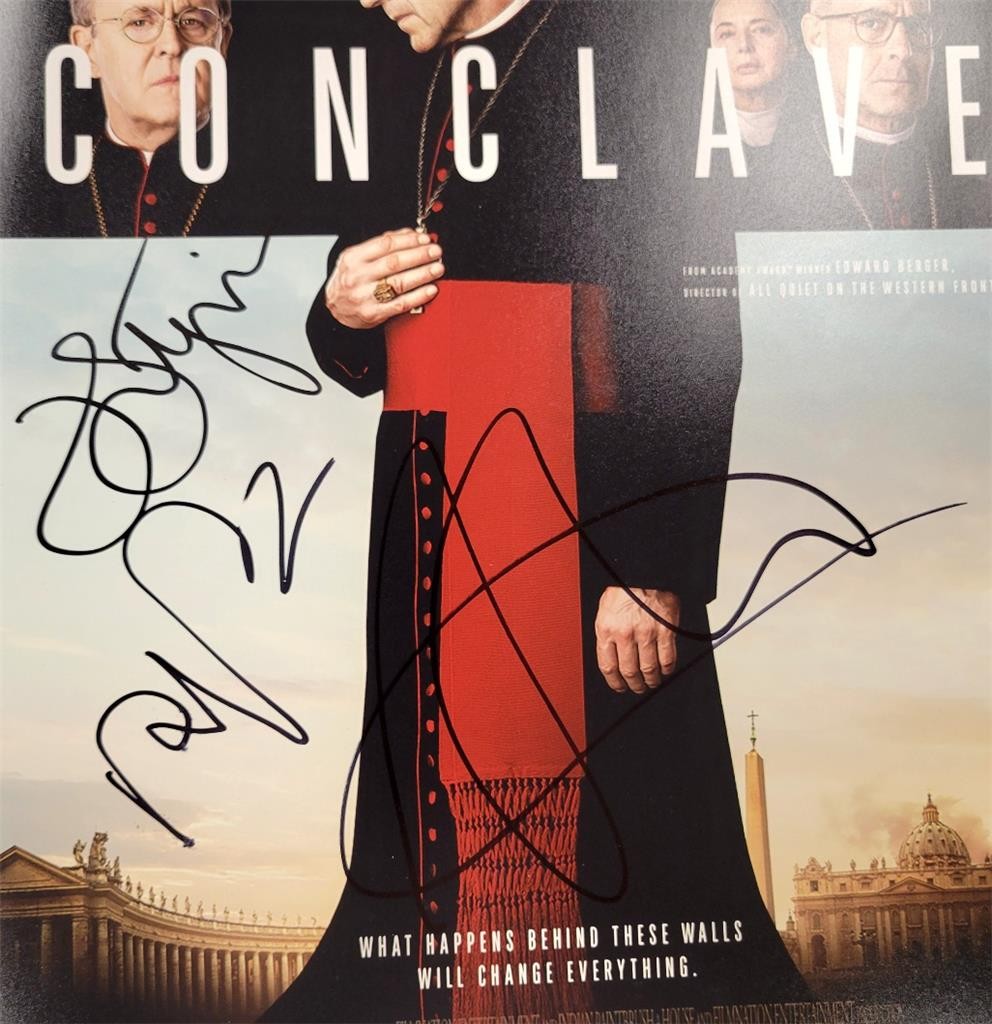 Conclave Cast (3) signed 12x18 photo poster Fiennes Tucci Lithgow B~ Beckett BAS