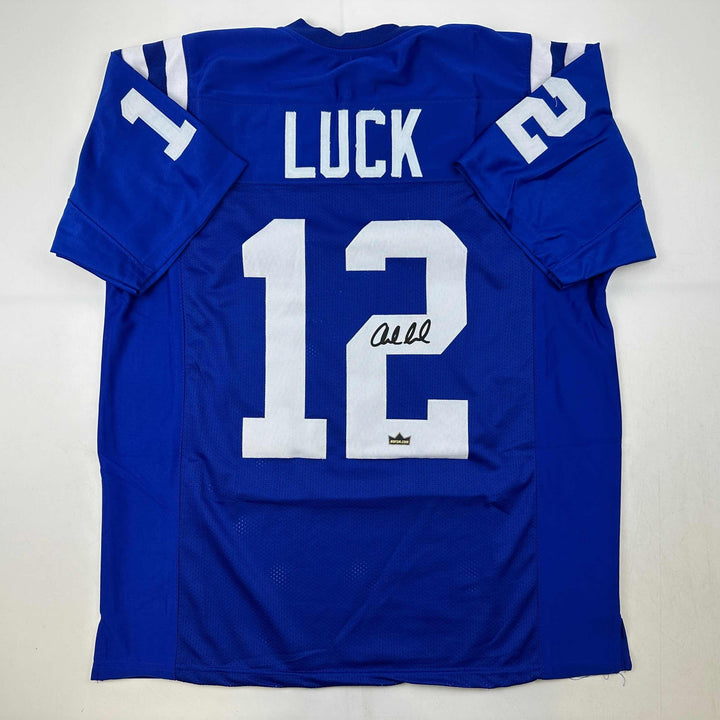 Facsimile Autographed Andrew Luck Indianapolis Blue Reprint Jersey Size Men's XL