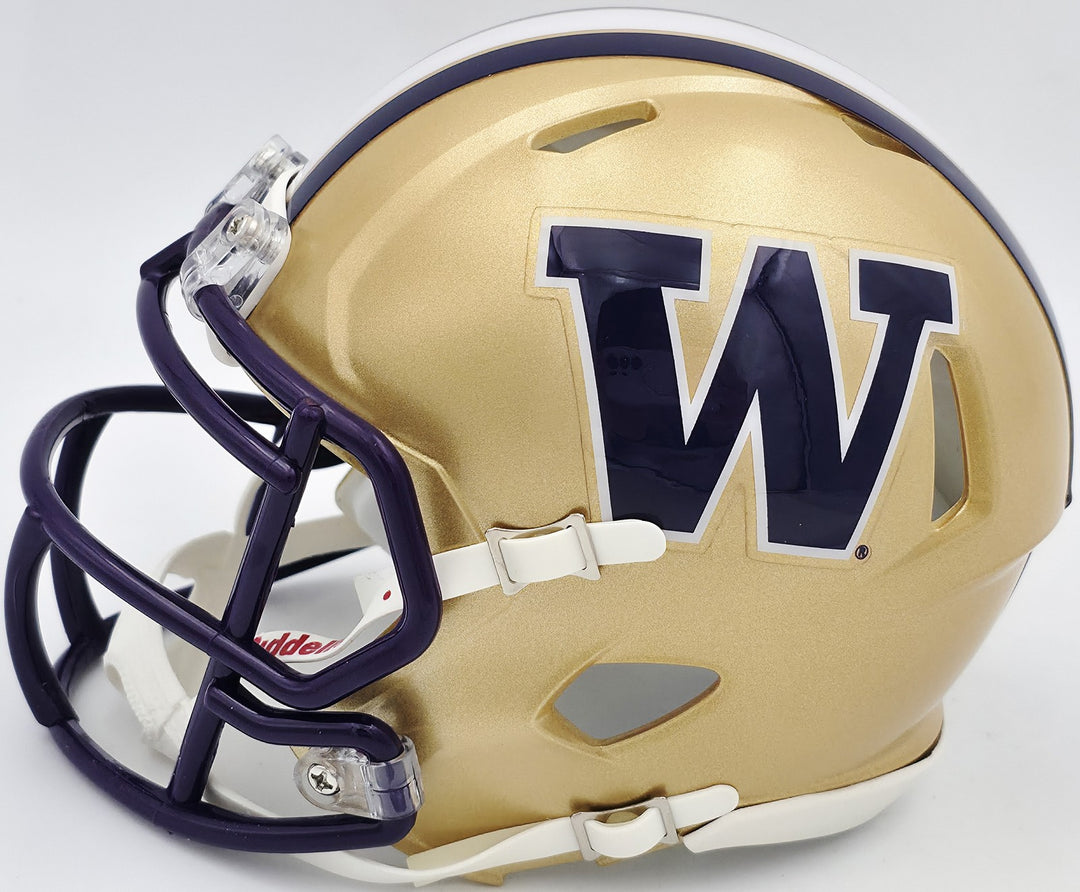 Michael Penix Jr. Signed Washington Huskies Gold Speed Mini Helmet Beckett Wit