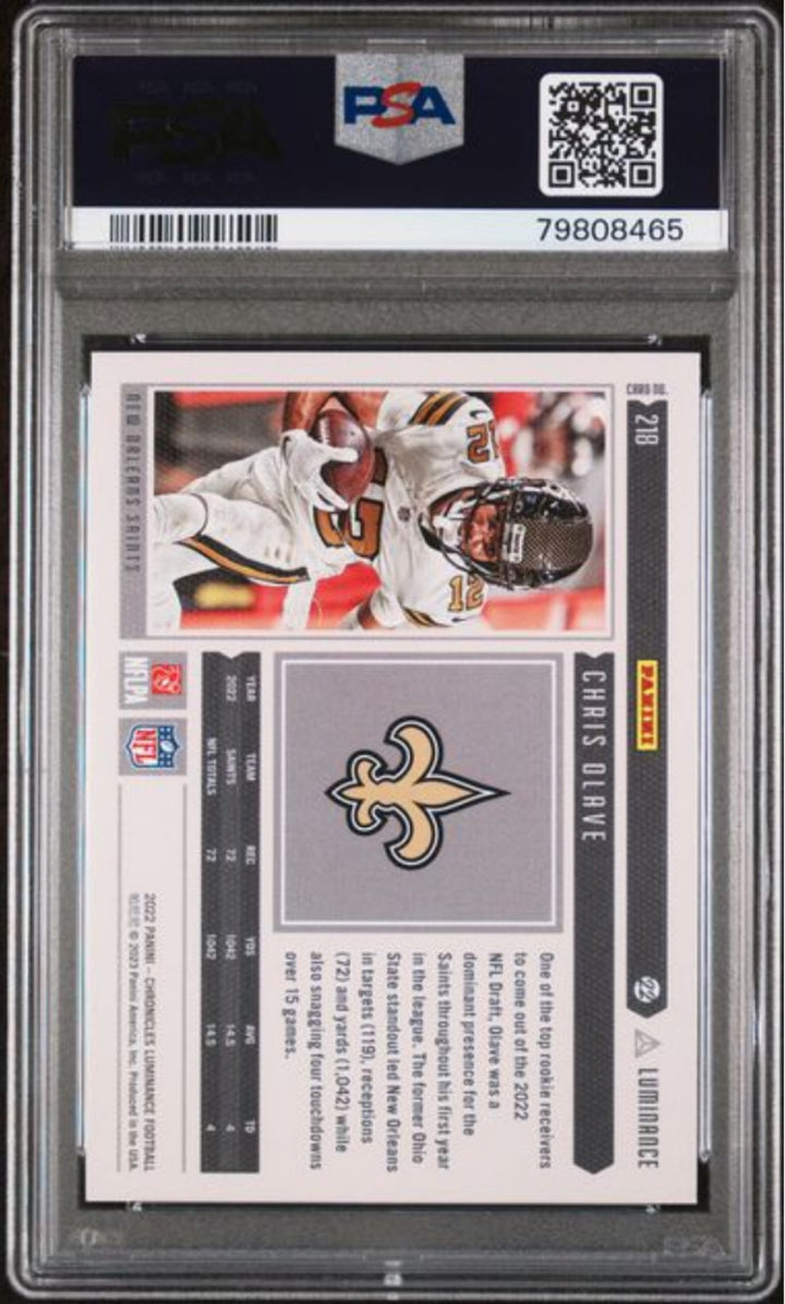 Graded 2022 Chronicles Chris Olave #218 Luminance Update RC Football Card PSA 10