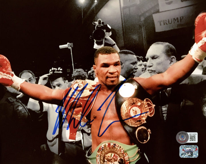 Mike Tyson Signed 8x10 Photo With Belts Beckett BAS