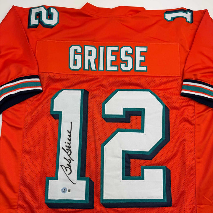 Autographed/Signed BOB GRIESE Miami Orange Football Jersey JSA COA Auto