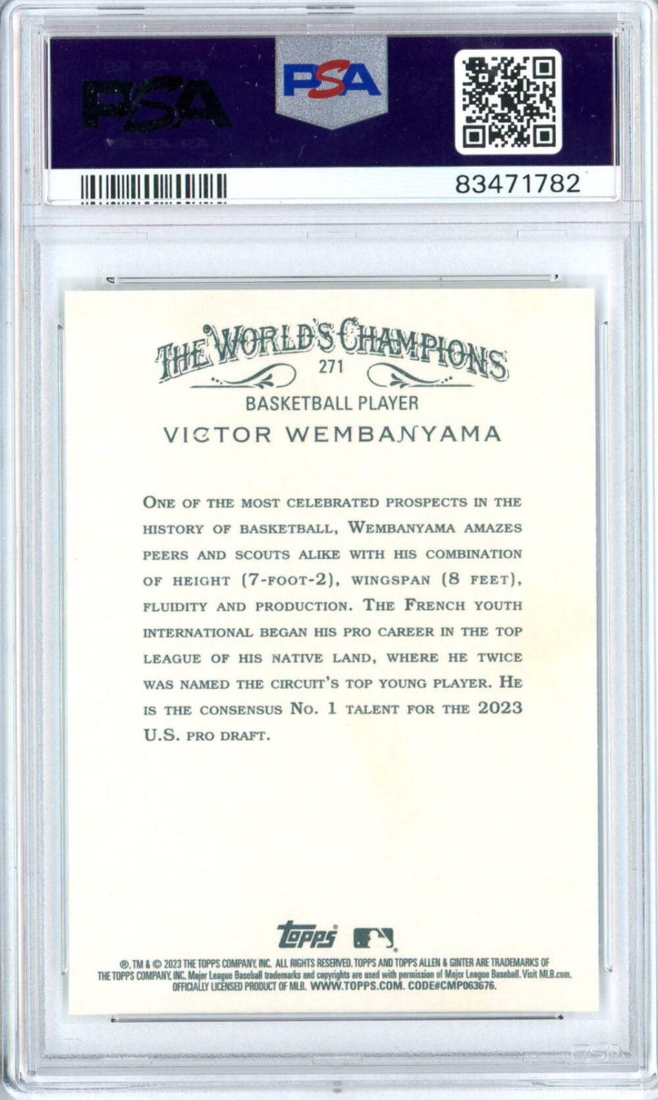 Graded 2023 Topps Allen&Ginter Victor Wembanyama #271 RC Basketball Card PSA 10
