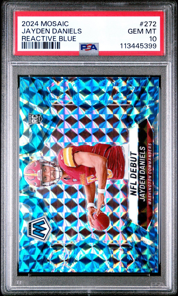 Graded 2024 Mosaic Jayden Daniels #272 Reactive Blue RC Card PSA 10