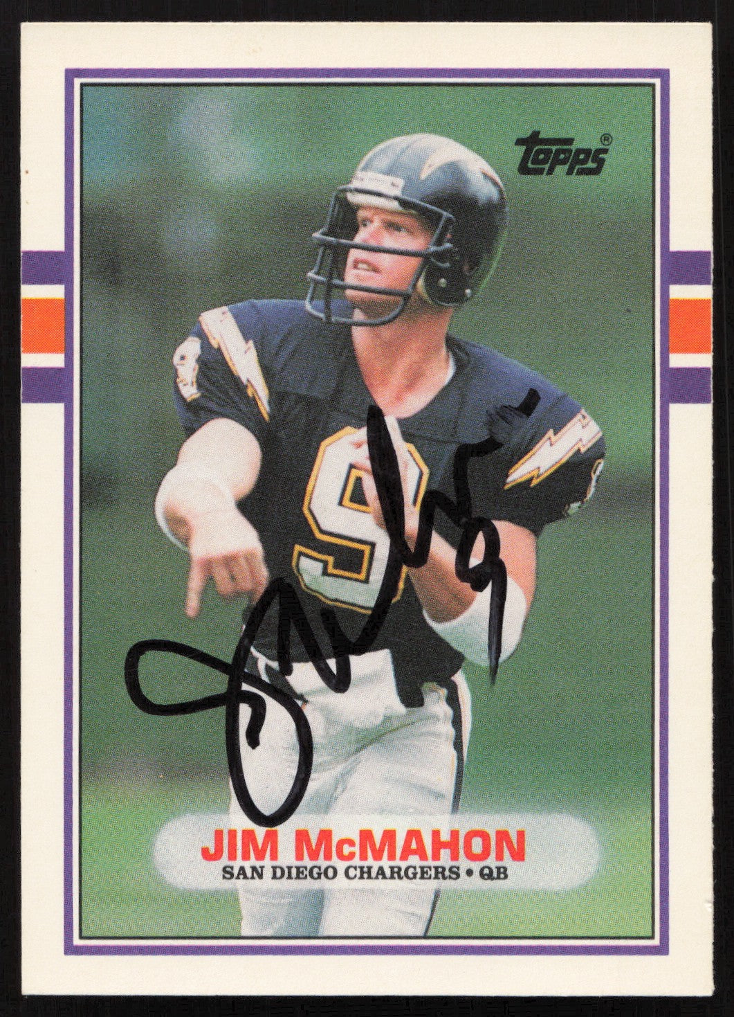 Jim McMahon Signed 1989 Topps Traded Card 97T San Diego Chargers