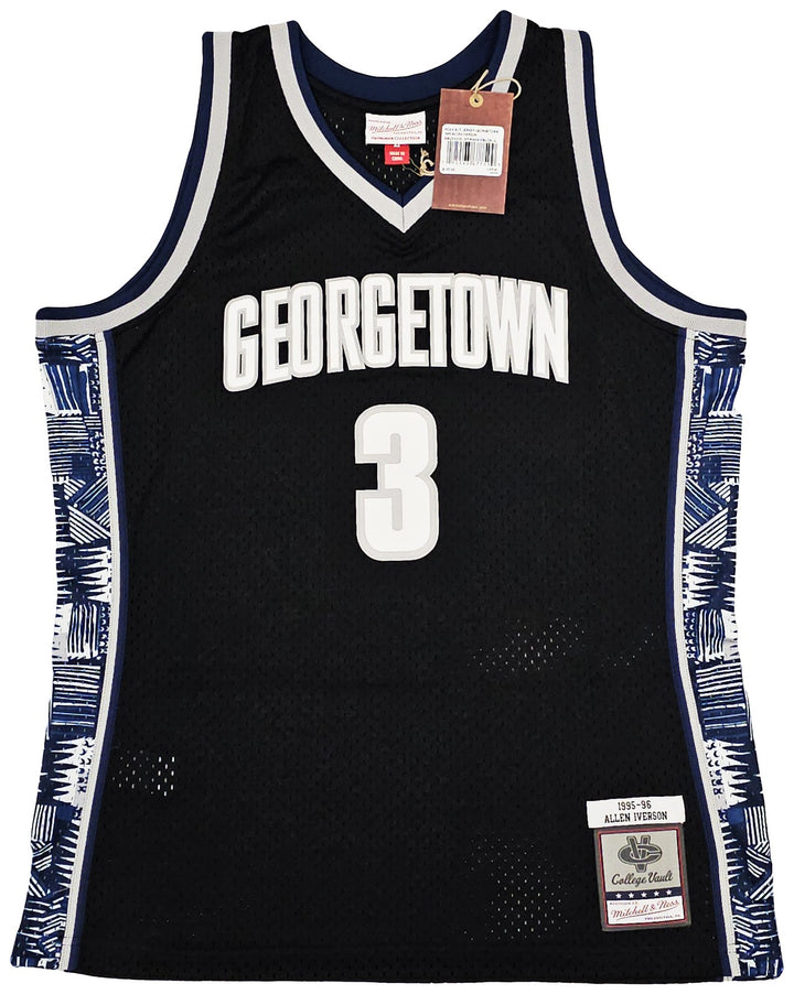 Georgetown Hoyas Allen Iverson Auto Black Mitchell Ness 95 College Jersey L BAS