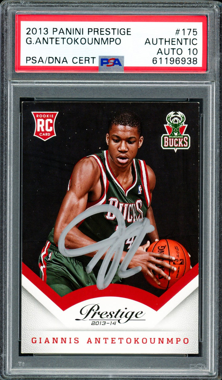 Giannis Antetokounmpo Auto 2013 Panini Prestige RC 175 Bucks Auto GM 10 PSA/DNA