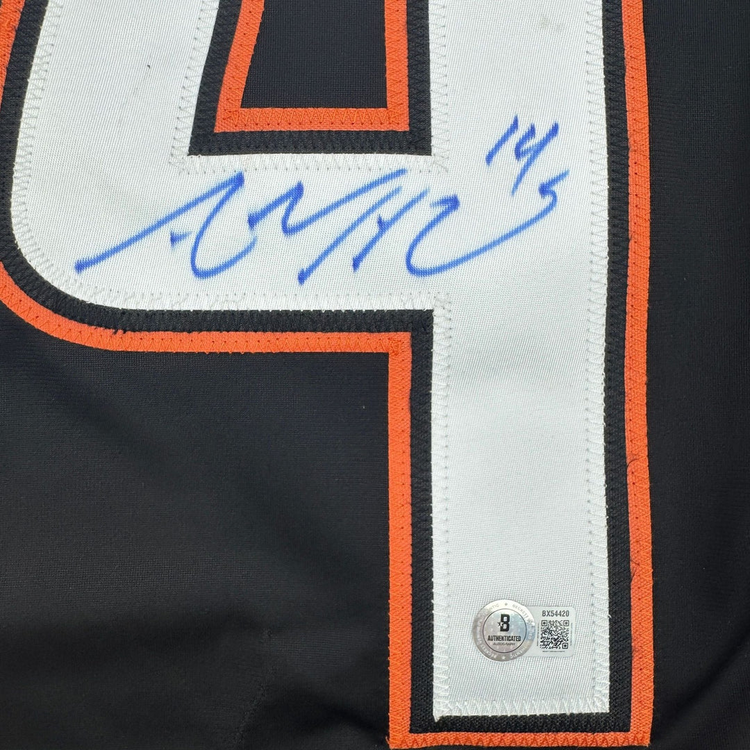 Autographed/Signed Adam Henrique Anaheim Black Hockey Jersey BAS COA