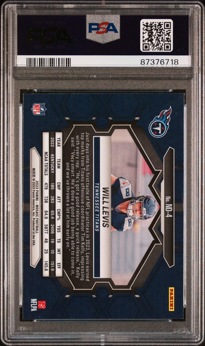 Graded 2023 Panini Mosaic Will Levis #ND4 NFL Debut Rookie Football Card PSA 10