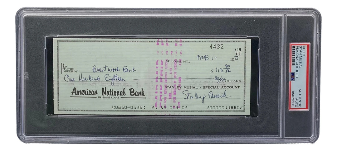 Stan Musial St. Louis Cardinals Signed  Bank Check PSA/DNA 85025575