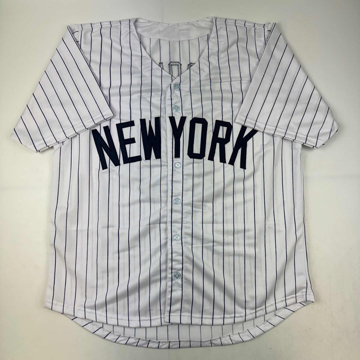 Autographed/Signed Aaron Boone New York Pinstripe Jersey Beckett COA