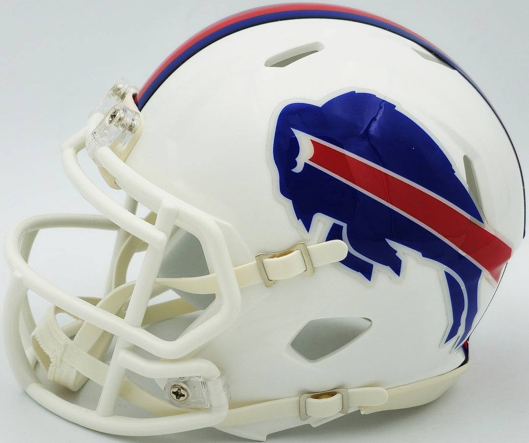 Jim Kelly, Thurman Thomas Andre Reed Auto Bills Greats White Mini Helmet Beckett