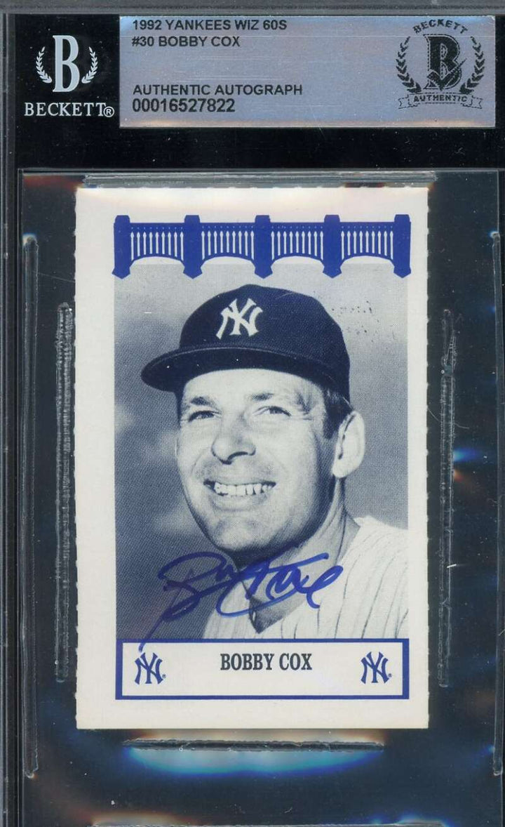 Bobby Cox Beckett BAS Signed 1992 Wiz Yankees of The 60s Autograph