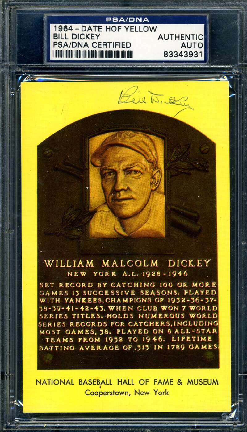 Bill Dickey PSA DNA Coa Signed Gold HOF Plaque Autograph