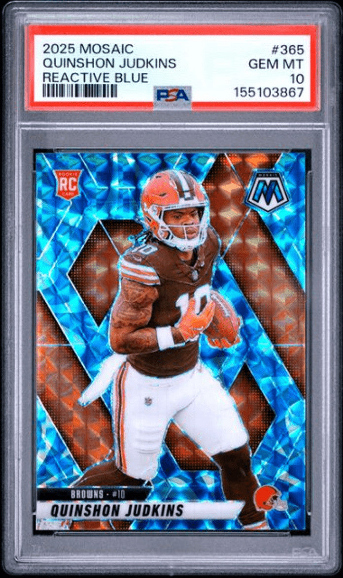 Graded 2025 Mosaic Quinshon Judkins #365 Reactive Blue Rookie Card PSA 10