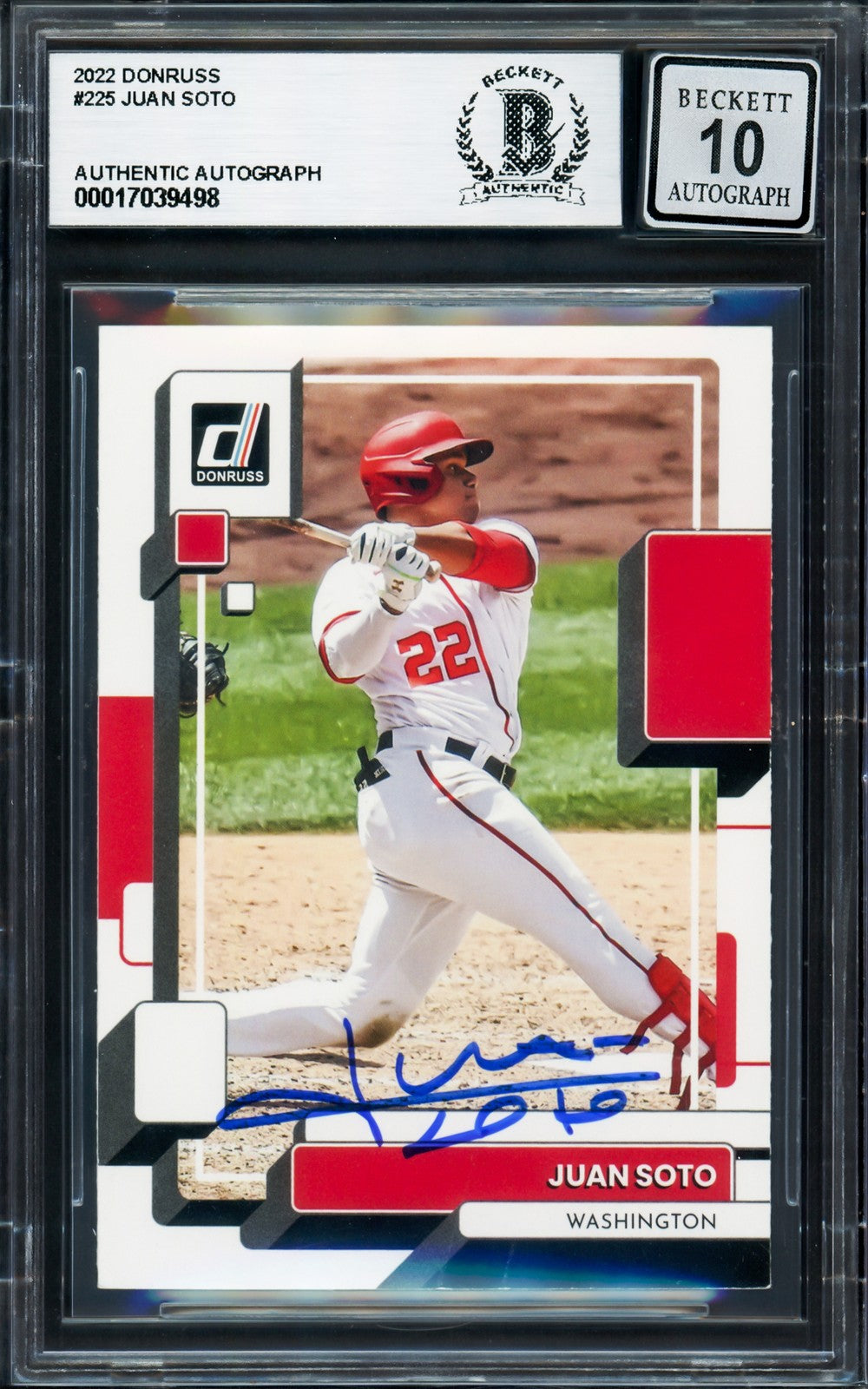 Juan Soto Signed 2022 Donruss Card 225 New York Mets Auto GM 10 Beckett