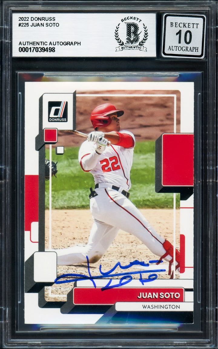 Juan Soto Signed 2022 Donruss Card 225 New York Mets Auto GM 10 Beckett