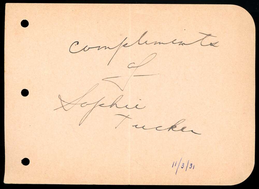 Sophie Tucker JSA Coa Signed Album Page Autograph
