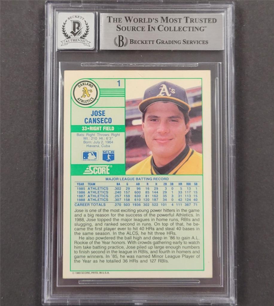 Jose Canseco signed 1989 Score #1 card autograph Oakland A'~ Beckett BAS 10 auto