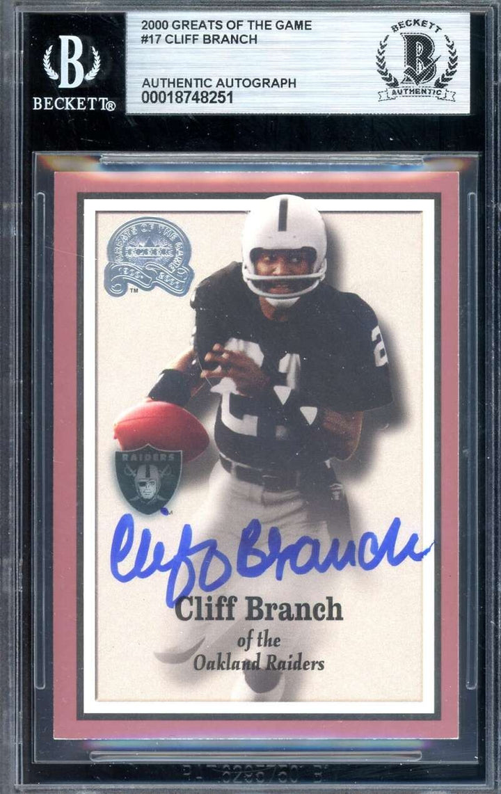 Cliff Branch Beckett BAS Signed 2000 Fleer Greats of The Game Autograph Raiders
