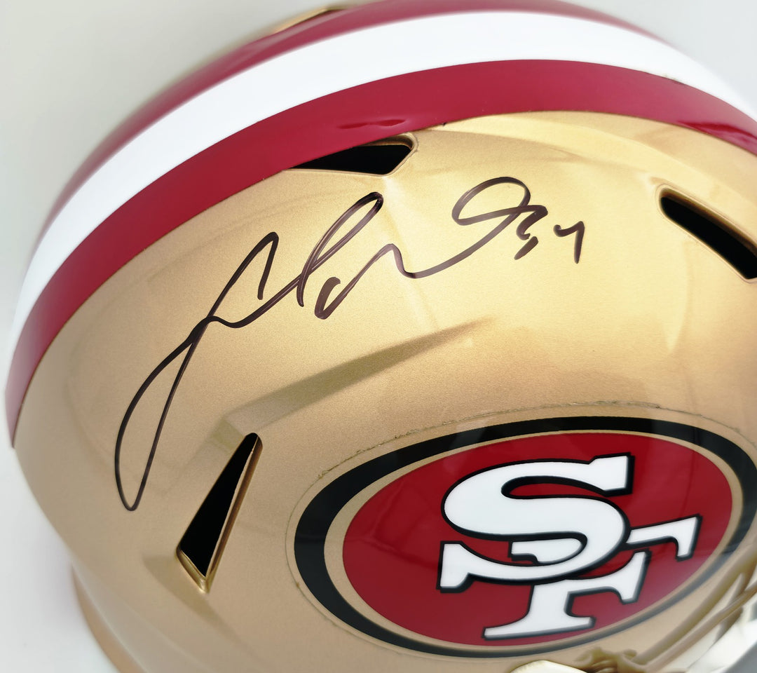 Fred Warner Signed 49ers Gold Full Size Speed Replica Helmet Beckett #AD77743