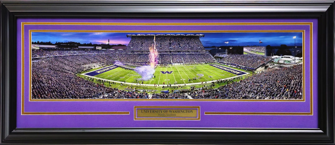 Unsigned Framed 12x36 Panoramic Photo Washington Huskies Night Game