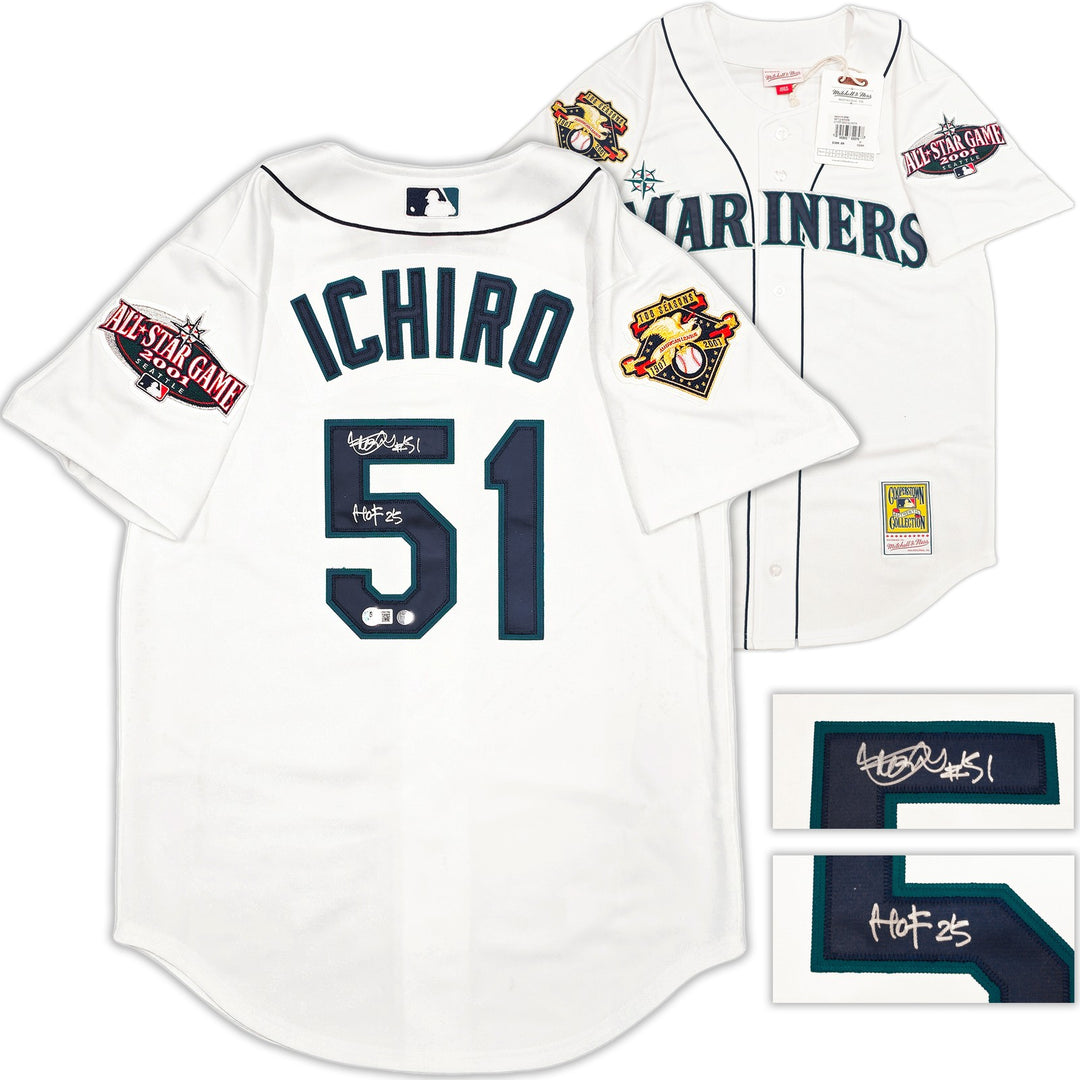 Mariners Ichiro Suzuki Auto White Mitchell Ness 01 ASG Rookie Jersey HOF 25 BAS
