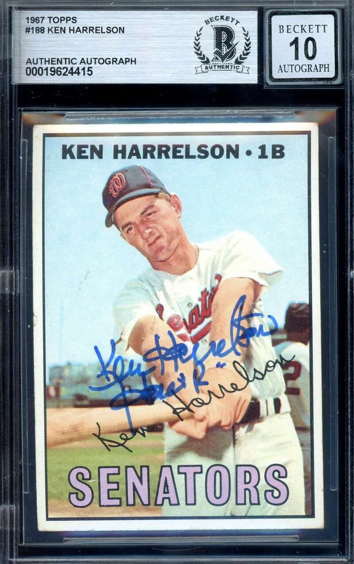 Ken Hawk Harrelson Gem Mint 10 Beckett BAS Signed 1967 Topps Autograph