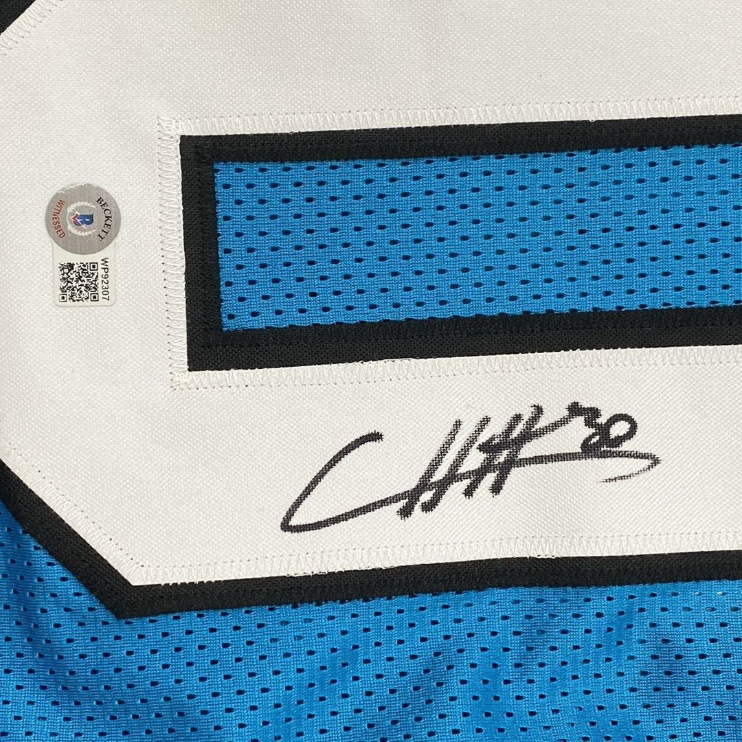 Autographed/Signed Chuba Hubbard Carolina Blue Jersey Beckett BAS COA