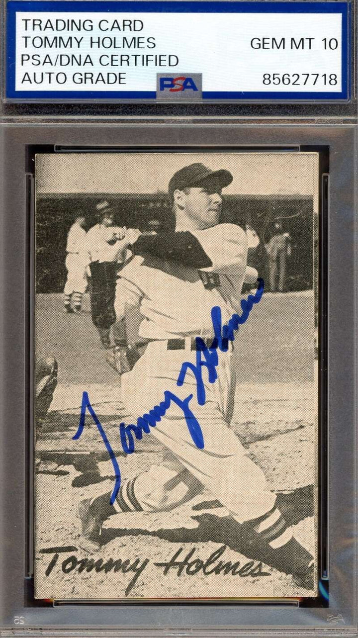 Tommy Holmes Gem Mint 10 PSA DNA Signed 1947 Homogenized Bond Bread Rookie Autog