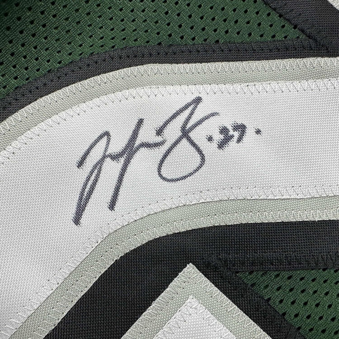 Framed Autographed/Signed Malcolm Jenkins 33x42 Green Jersey Beckett BAS COA