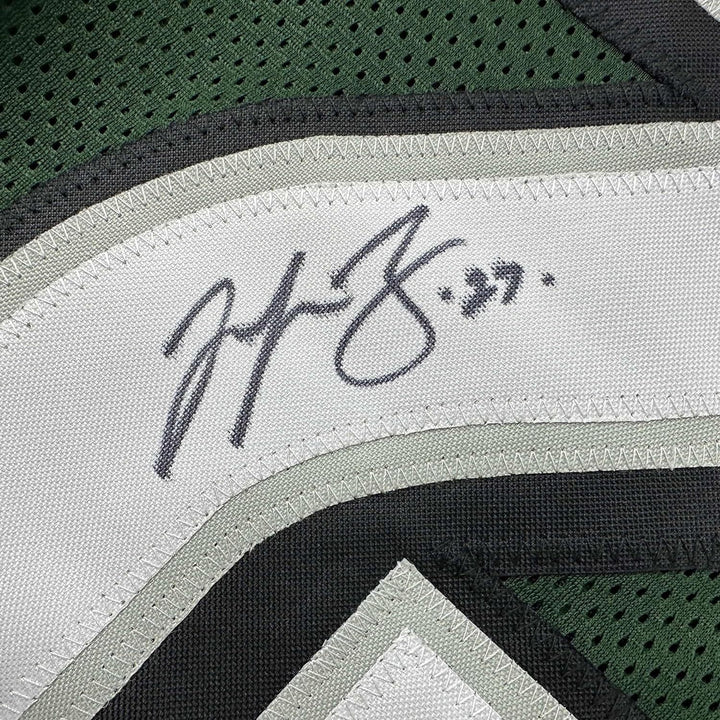 Framed Autographed/Signed Malcolm Jenkins 33x42 Green Jersey Beckett BAS COA