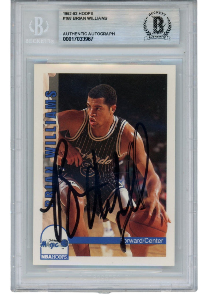 Brian Williams Autographed 92-93 Hoops #168 Slabbed Trading Card Beckett 52714