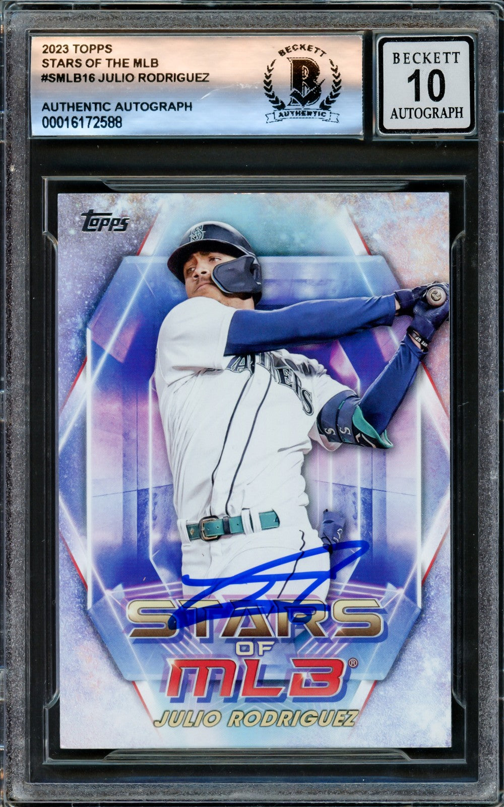 Julio Rodriguez Auto 2023 Topps Stars MLB Card SMLB-16 Mariners Auto 10 Beckett