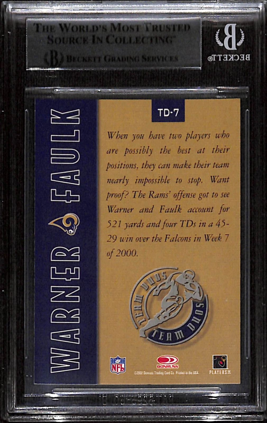 Kurt Warner Marshall Faulk Signed 2002 Gridiron Kings Duo Card Beckett 43914