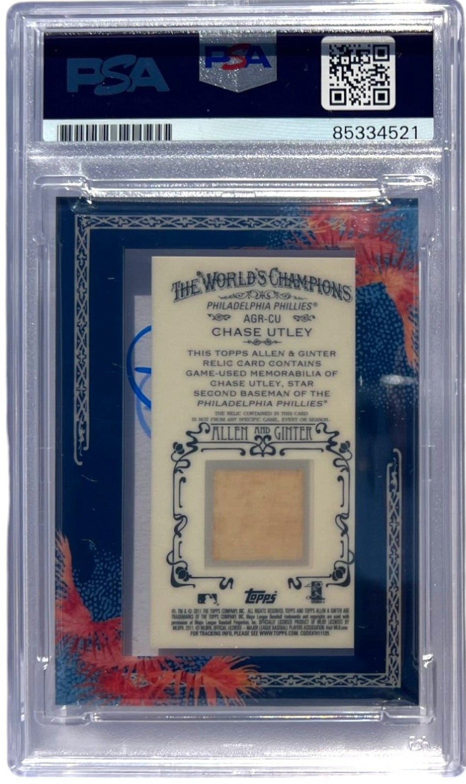 Chase Utley Signed 2011 Topps Allen & Ginter Card #AGR-CU Mini PSA/DNA AUTO 10