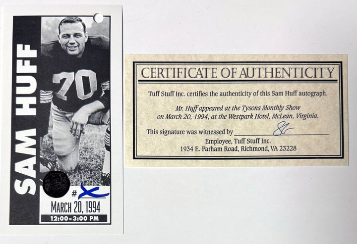 Sam Huff signed Washington/Giants HOF Enshrinee 8x10 Photo HOF dings Framed- COA