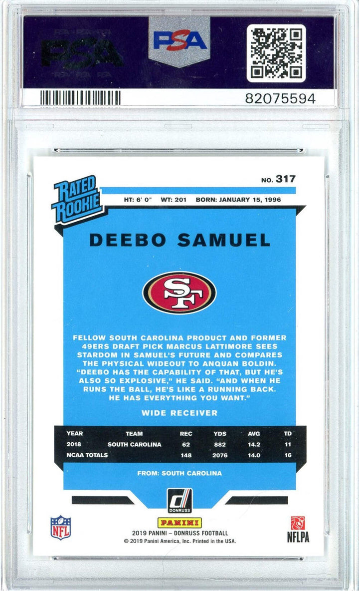 Graded 2019 Panini Donruss Deebo Samuel #317 Rookie RC Football Card PSA 10 Gem